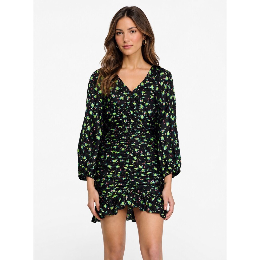 SANDRO Womens New Mini Dress EU40 US MEDIUM Long Sleeve Floral Ruched SFPR002807